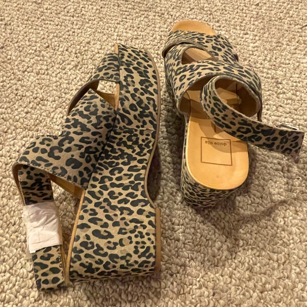Dolce Vita Leopard-Print Platform Sandals in Tan and Black